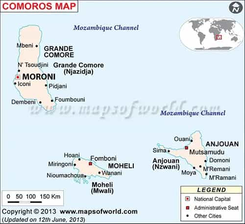 What is the average IQ score in Comoros? And Island-wise Intelligence Overview.