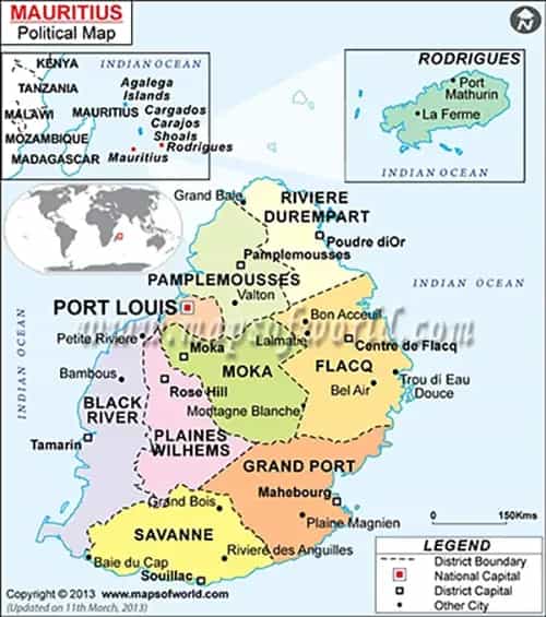 What is the average IQ score in Mauritius? And District-wise Intelligence Overview.